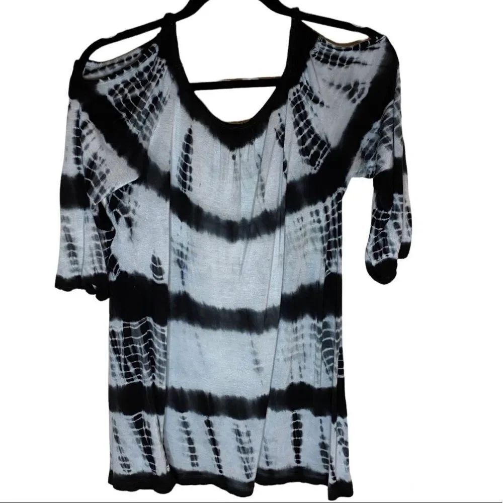 Raviya Tie Dye Blue, Black & White Cold-Shoulder Top